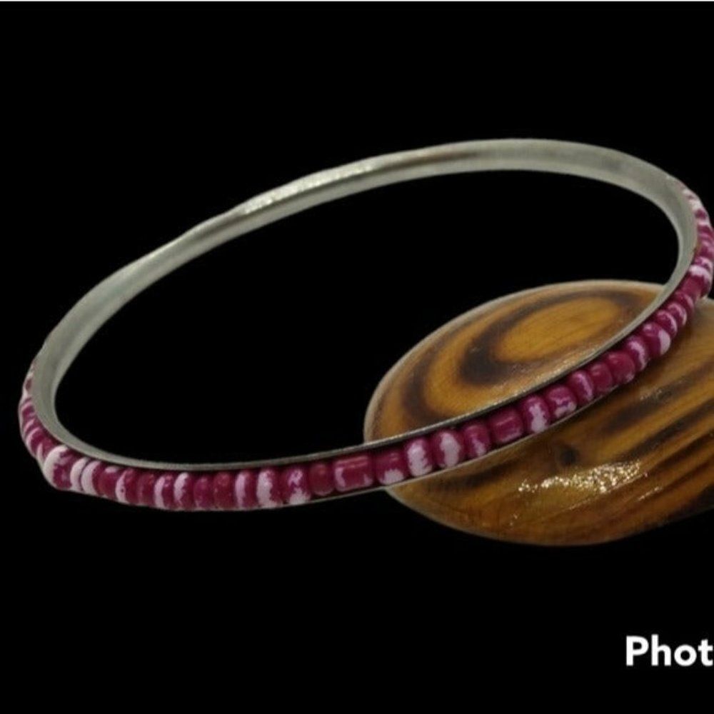 Pink pebble beaded bracelet thin